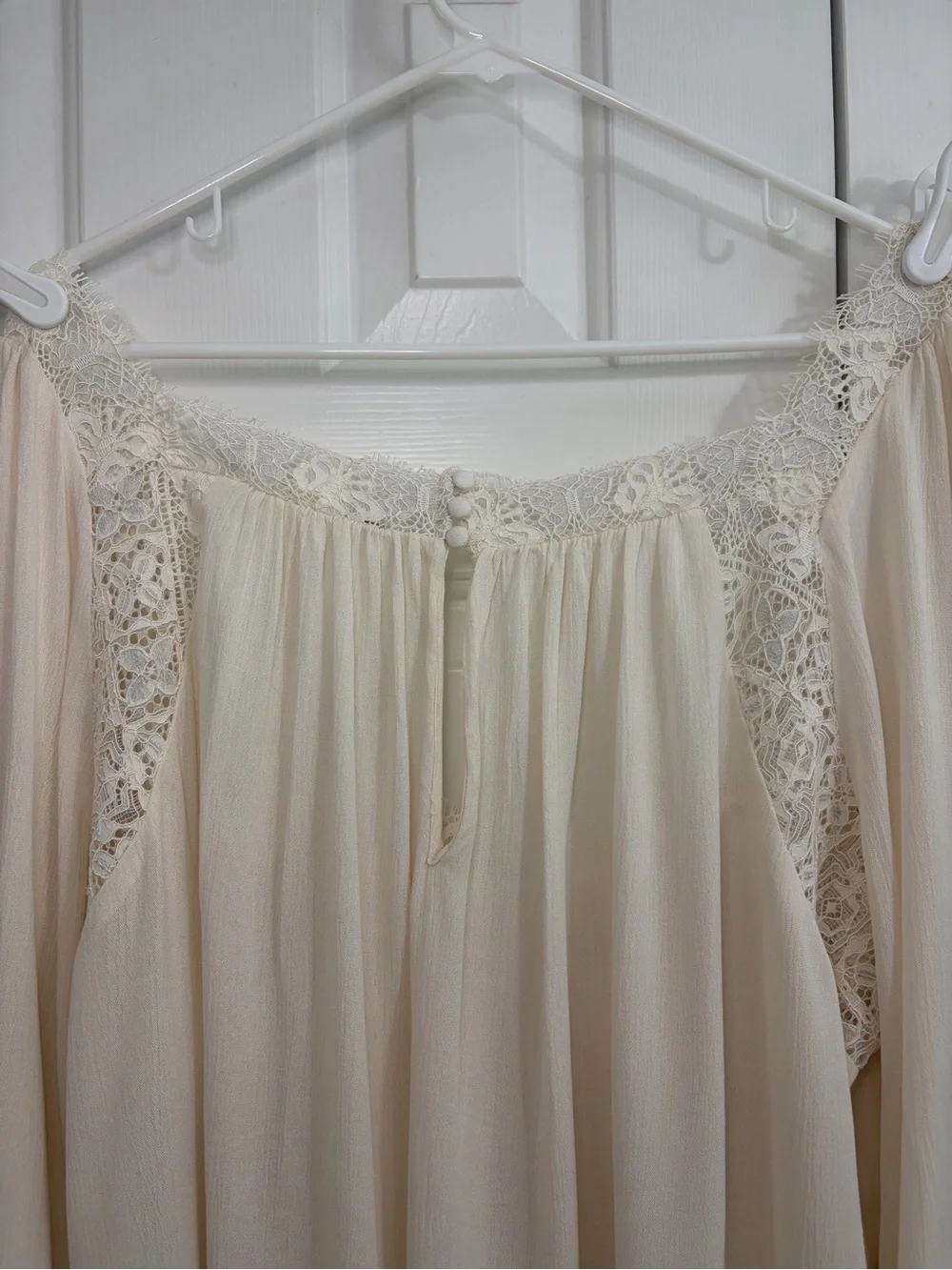 Free People Flutter By Lace Cream Boho Blouse Tunic XL